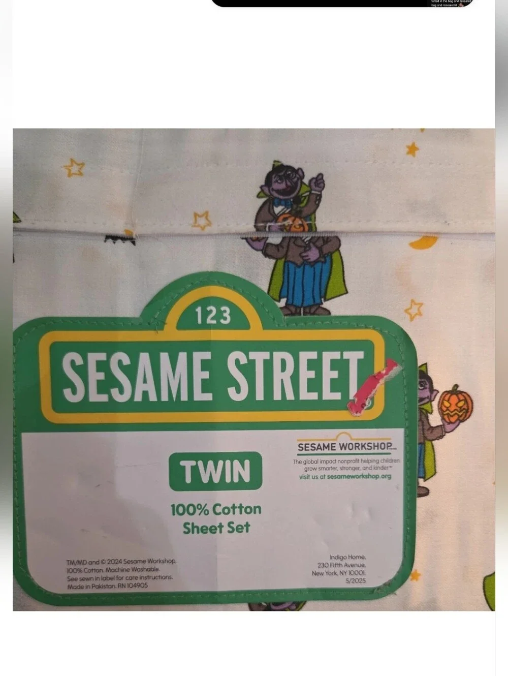 Sesame Street Twin Sheet Set - Green and White with Halloween Characters